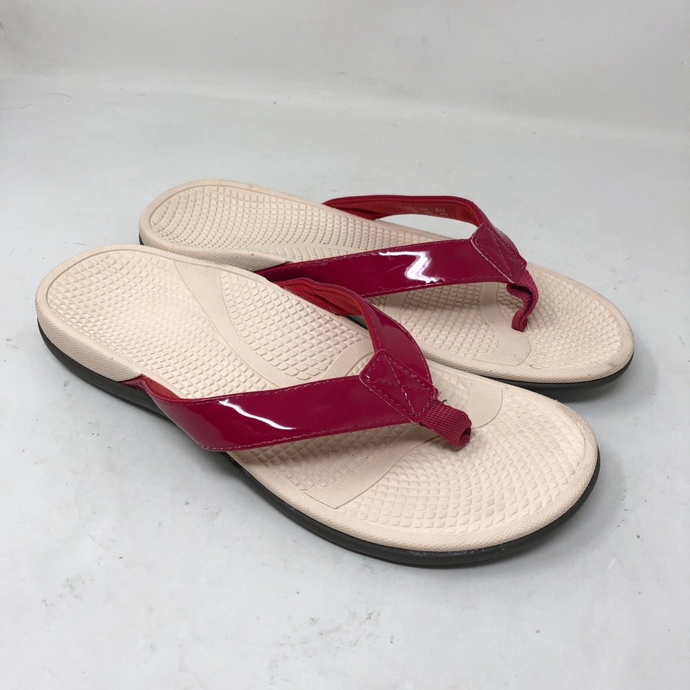 Everhealth Womens 8.5 Flip Flop Sandals Red Patent Thong‎ Orthotic Slide Flat